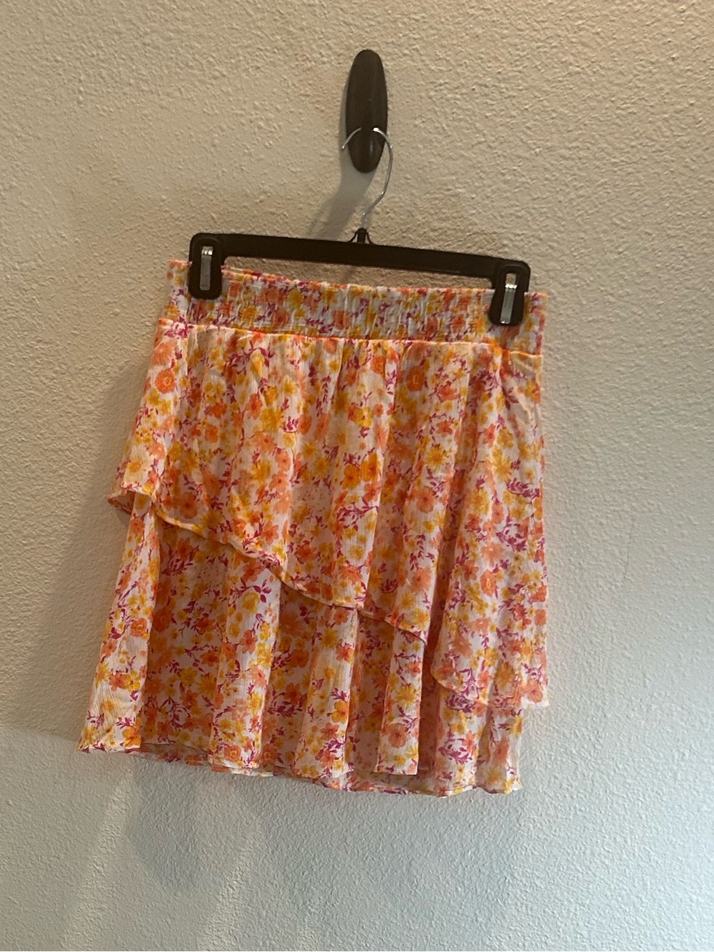 BCX Floral Tiered Skater Skirt in Yellow and Pink